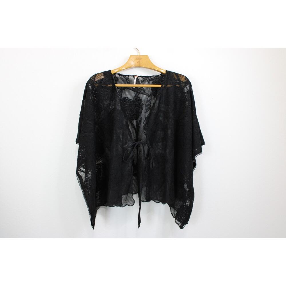 Free People Bohemian Gypsy Witchy Lace Willow Tie Front Cape Kimono OS Fairy - Picture 2 of 12